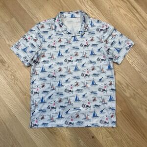 Vineyard Vines Shirt On The Go Sankaty Polo Men's L Nautical AOP Performance